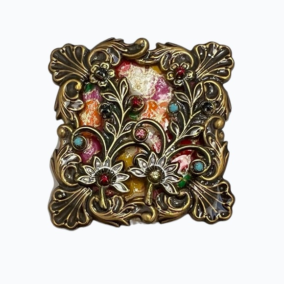 ALICE M SIGNED MIXED MEDIA MULTICOLOR FLOWER BROOCH - Picture 2 of 14